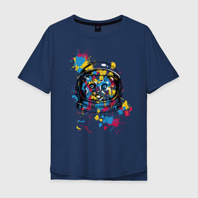 Мужская футболка хлопок Oversize с принтом Кошка космонавт в Тюмени, 100% хлопок | свободный крой, круглый ворот, “спинка” длиннее передней части | космос | кот | кошка | кошкакосмонавт