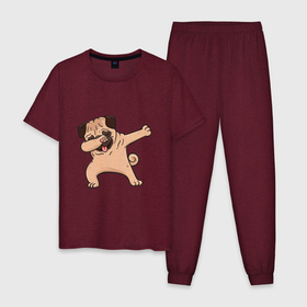 Мужская пижама хлопок с принтом Мопс ДАБ , 100% хлопок | брюки и футболка прямого кроя, без карманов, на брюках мягкая резинка на поясе и по низу штанин
 | даб | дабстеп | мопс | мопсик | пёс | собака | собачка