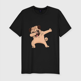 Мужская футболка хлопок Slim с принтом Мопс ДАБ в Тюмени, 92% хлопок, 8% лайкра | приталенный силуэт, круглый вырез ворота, длина до линии бедра, короткий рукав | даб | дабстеп | мопс | мопсик | пёс | собака | собачка