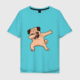 Мужская футболка хлопок Oversize с принтом Мопс ДАБ в Курске, 100% хлопок | свободный крой, круглый ворот, “спинка” длиннее передней части | даб | дабстеп | мопс | мопсик | пёс | собака | собачка