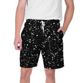 Мужские шорты 3D с принтом Snow в Новосибирске,  полиэстер 100% | прямой крой, два кармана без застежек по бокам. Мягкая трикотажная резинка на поясе, внутри которой широкие завязки. Длина чуть выше колен | Тематика изображения на принте: snow | stars. звезды на футболке | в белую точку | звезды | кофта в белую точку | свитер в белую точку | снег | снег на черном фоне | футболка в белую точку | футболка в точку