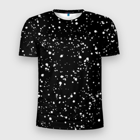 Мужская футболка 3D Slim с принтом Snow в Екатеринбурге, 100% полиэстер с улучшенными характеристиками | приталенный силуэт, круглая горловина, широкие плечи, сужается к линии бедра | snow | stars. звезды на футболке | в белую точку | звезды | кофта в белую точку | свитер в белую точку | снег | снег на черном фоне | футболка в белую точку | футболка в точку