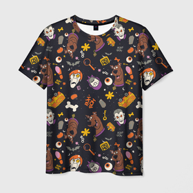 Мужская футболка 3D с принтом Скуби-Ду Хэллоуин паттерн в Тюмени, 100% полиэфир | прямой крой, круглый вырез горловины, длина до линии бедер | scooby doo | vdzabma | скуби ду