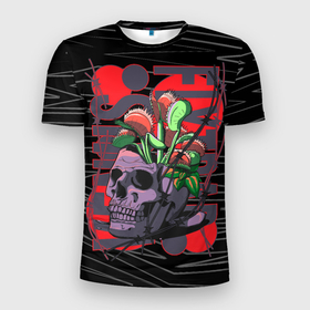 Мужская футболка 3D Slim с принтом Венерина мухоловка в черепе в Екатеринбурге, 100% полиэстер с улучшенными характеристиками | приталенный силуэт, круглая горловина, широкие плечи, сужается к линии бедра | afterlife | cracked skull | dead | death | gore | grave | nature | plants | skull art | streetart | tattoo | venus flytrap | жесть | мухоловка | растения | скелет | скилет | судьба | фатализм | фаталист | хищные цветы | цве