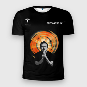 Мужская футболка 3D спортивная с принтом Elon Musk в Тюмени, 100% полиэстер с улучшенными характеристиками | приталенный силуэт, круглая горловина, широкие плечи, сужается к линии бедра | Тематика изображения на принте: companieslogo | elonmusk | space x | tesla | иисус | илонмаск | логотип | молится | мольба | святой | спэйсикс | тесла