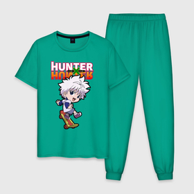 Мужская пижама хлопок с принтом Киллуа Hunter x Hunter в Белгороде, 100% хлопок | брюки и футболка прямого кроя, без карманов, на брюках мягкая резинка на поясе и по низу штанин
 | Тематика изображения на принте: anime | hunter | hunter x hunter | killua | zoldyck | аниме | зодиак | охотник | охотники