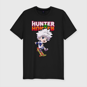 Мужская футболка хлопок Slim с принтом Киллуа Hunter x Hunter , 92% хлопок, 8% лайкра | приталенный силуэт, круглый вырез ворота, длина до линии бедра, короткий рукав | anime | hunter | hunter x hunter | killua | zoldyck | аниме | зодиак | охотник | охотники