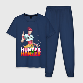 Мужская пижама хлопок с принтом Хисока Hunter x Hunter в Кировске, 100% хлопок | брюки и футболка прямого кроя, без карманов, на брюках мягкая резинка на поясе и по низу штанин
 | anime | hunter | hunter x hunter | zoldyck | аниме | зодиак | охотник | охотники | хисока