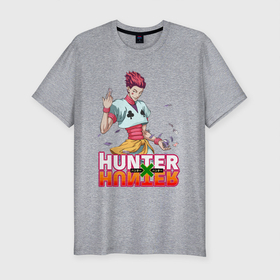Мужская футболка хлопок Slim с принтом Хисока Hunter x Hunter в Белгороде, 92% хлопок, 8% лайкра | приталенный силуэт, круглый вырез ворота, длина до линии бедра, короткий рукав | anime | hunter | hunter x hunter | zoldyck | аниме | зодиак | охотник | охотники | хисока