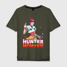 Мужская футболка хлопок Oversize с принтом Хисока Hunter x Hunter в Кировске, 100% хлопок | свободный крой, круглый ворот, “спинка” длиннее передней части | anime | hunter | hunter x hunter | zoldyck | аниме | зодиак | охотник | охотники | хисока