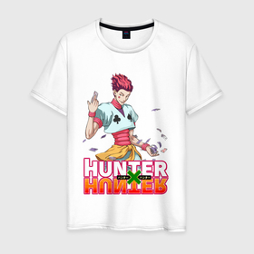 Мужская футболка хлопок с принтом Хисока Hunter x Hunter в Кировске, 100% хлопок | прямой крой, круглый вырез горловины, длина до линии бедер, слегка спущенное плечо. | anime | hunter | hunter x hunter | zoldyck | аниме | зодиак | охотник | охотники | хисока