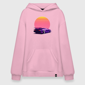 Худи SuperOversize хлопок с принтом Retrowave в Кировске, 70% хлопок, 30% полиэстер, мягкий начес внутри | карман-кенгуру, эластичная резинка на манжетах и по нижней кромке, двухслойный капюшон
 | cyberpunk | lamborgini | retro | retrowave | vaporwave | wave | закат | киберпанк | лмборгини | машина | машина в закате | машина на фоне заката | ночь | ретро | ретро футуризм