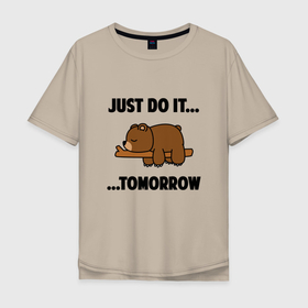 Мужская футболка хлопок Oversize с принтом Мишка в Кировске, 100% хлопок | свободный крой, круглый ворот, “спинка” длиннее передней части | bear | гризли | животное | медвед | медвежонок | хищник