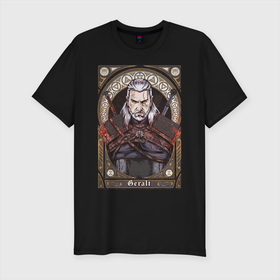 Мужская футболка хлопок Slim с принтом The Witcher, Geralt, Ведьмак, , 92% хлопок, 8% лайкра | приталенный силуэт, круглый вырез ворота, длина до линии бедра, короткий рукав | geralt | the witcher | ведьмак | геральт.
