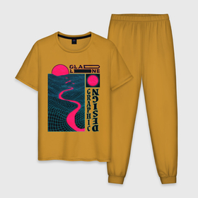Мужская пижама хлопок с принтом Neon style в Тюмени, 100% хлопок | брюки и футболка прямого кроя, без карманов, на брюках мягкая резинка на поясе и по низу штанин
 | neon | retro | synt wave | неон | ретро | синтвейв