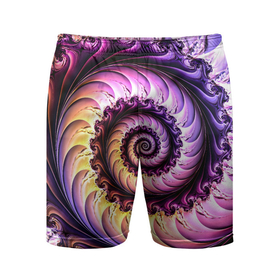 Мужские шорты спортивные с принтом Спираль улитки в Санкт-Петербурге,  |  | волна | волны | желтый | раковина улитки | розовый | синий | спираль | улитка | фиолетовый