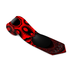 Галстук 3D с принтом Красный цветок в Курске, 100% полиэстер | Длина 148 см; Плотность 150-180 г/м2 | Тематика изображения на принте: драгоценные камни | драгоценный камень | красный | неон | тёмный | цветок | черный