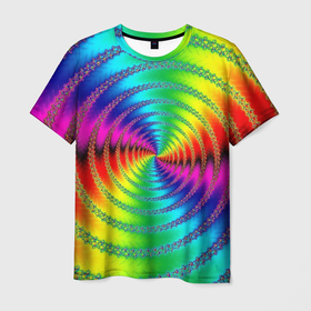 Мужская футболка 3D с принтом Цветной гипноз в Кировске, 100% полиэфир | прямой крой, круглый вырез горловины, длина до линии бедер | насыщенные цвета | радуга | спираль | цвет | цвета | яркие цвета | ярко