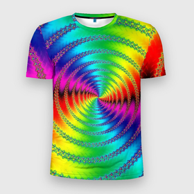 Мужская футболка 3D спортивная с принтом Цветной гипноз , 100% полиэстер с улучшенными характеристиками | приталенный силуэт, круглая горловина, широкие плечи, сужается к линии бедра | насыщенные цвета | радуга | спираль | цвет | цвета | яркие цвета | ярко