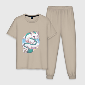 Мужская пижама хлопок с принтом Cute Haku the Dragon , 100% хлопок | брюки и футболка прямого кроя, без карманов, на брюках мягкая резинка на поясе и по низу штанин
 | арт | дракон | мило | милота | нигихаями кохакунуси | рисунок | сердечко | сердце | хаку