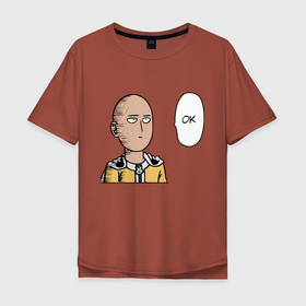 Мужская футболка хлопок Oversize с принтом Сайтама в Белгороде, 100% хлопок | свободный крой, круглый ворот, “спинка” длиннее передней части | ван пач мэн | ок | сайтама