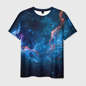 Мужская футболка 3D с принтом Туманность в Белгороде, 100% полиэфир | прямой крой, круглый вырез горловины, длина до линии бедер | звезды | космос | разлом | свечение | туманность | фрактал