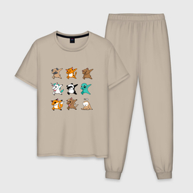 Мужская пижама хлопок с принтом DAB & ANIMALS в Тюмени, 100% хлопок | брюки и футболка прямого кроя, без карманов, на брюках мягкая резинка на поясе и по низу штанин
 | Тематика изображения на принте: animals | cat | dab | dog | fox | дэб | единорог | единорог дэб | животные | инопланетянин | конь | кот дэб | кошка | ленивец | лиса | лиса дэб | лошадь | медведь | медведь дэб | панда | панда дэб | собака | собака дэб