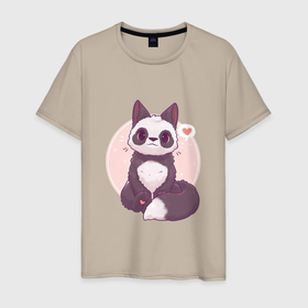 Мужская футболка хлопок с принтом Лисья панда в Курске, 100% хлопок | прямой крой, круглый вырез горловины, длина до линии бедер, слегка спущенное плечо. | арт | белый | лиса | любовь | мило | милота | мимишка | панда | рисунок | сердце | чёрно белый | чёрный