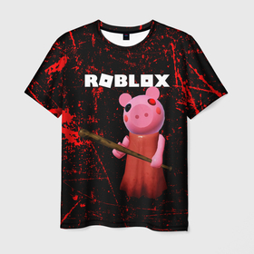 Мужская футболка 3D с принтом ROBLOX PIGGY - СВИНКА ПИГГИ в Екатеринбурге, 100% полиэфир | прямой крой, круглый вырез горловины, длина до линии бедер | pig | piggy | roblox | игра | компьютерная игра | логотип | онлайн | онлайн игра | пигги | поросенок | роблакс | роблокс | свинка | свинья