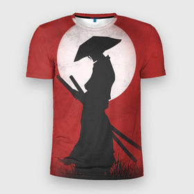 Мужская футболка 3D Slim с принтом Last samurai в Екатеринбурге, 100% полиэстер с улучшенными характеристиками | приталенный силуэт, круглая горловина, широкие плечи, сужается к линии бедра | game | ghost of tsushima | japan | moon | samurai
