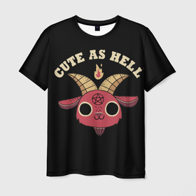 Мужская футболка 3D с принтом Чертовски мило(Cute as hell) , 100% полиэфир | прямой крой, круглый вырез горловины, длина до линии бедер | cute | goat | hell | hot | ад | жарко | козёл | мило