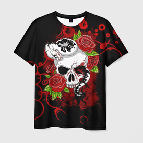 Мужская футболка 3D с принтом Череп и змея , 100% полиэфир | прямой крой, круглый вырез горловины, длина до линии бедер | rose | skull | snake | змей | змея | розочки | розы | цветы | череп | черепок | черепушка