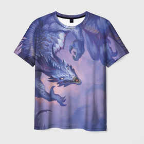 Мужская футболка 3D с принтом Дракон воды в Новосибирске, 100% полиэфир | прямой крой, круглый вырез горловины, длина до линии бедер | Тематика изображения на принте: drag | dragon | арт | динамическое | динозавр | дракон | дракон воды | красивое | ледник | фантастика