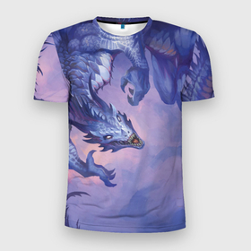 Мужская футболка 3D Slim с принтом Дракон воды в Кировске, 100% полиэстер с улучшенными характеристиками | приталенный силуэт, круглая горловина, широкие плечи, сужается к линии бедра | drag | dragon | арт | динамическое | динозавр | дракон | дракон воды | красивое | ледник | фантастика