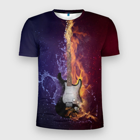 Мужская футболка 3D Slim с принтом Гитара огня , 100% полиэстер с улучшенными характеристиками | приталенный силуэт, круглая горловина, широкие плечи, сужается к линии бедра | Тематика изображения на принте: fire guitar | jazz | rock | гитара огня | раскаленная гитара