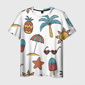 Мужская футболка 3D с принтом Отпуск в Кировске, 100% полиэфир | прямой крой, круглый вырез горловины, длина до линии бедер | summer | ананас | ананасы | гаваи | гавайская | звезда | звёзды | зонт | лето | мороженное | отдых | отпуск | очки | пальма | пальмы | пляж | солнце | туризм | туристическая