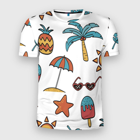 Мужская футболка 3D Slim с принтом Отпуск , 100% полиэстер с улучшенными характеристиками | приталенный силуэт, круглая горловина, широкие плечи, сужается к линии бедра | summer | ананас | ананасы | гаваи | гавайская | звезда | звёзды | зонт | лето | мороженное | отдых | отпуск | очки | пальма | пальмы | пляж | солнце | туризм | туристическая
