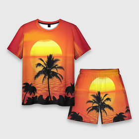 Мужской костюм с шортами 3D с принтом Пальмы на фоне моря ,  |  | summer | восход | гаваи | гавайская | закат | лето | море | океан | отдых | отпуск | пальма | пальмы | солнце | туризм | туристическая