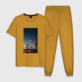 Мужская пижама хлопок с принтом Los Angeles в Тюмени, 100% хлопок | брюки и футболка прямого кроя, без карманов, на брюках мягкая резинка на поясе и по низу штанин
 | la | los angeles | usa. ла | закат | лос анжелес | сша | штаты