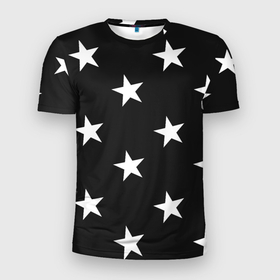 Мужская футболка 3D Slim с принтом Звёзды в Екатеринбурге, 100% полиэстер с улучшенными характеристиками | приталенный силуэт, круглая горловина, широкие плечи, сужается к линии бедра | black | stars | астро | белые звёзды | звезда | звёздочка | звездочки | черный