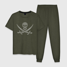 Мужская пижама хлопок с принтом Pirate  в Курске, 100% хлопок | брюки и футболка прямого кроя, без карманов, на брюках мягкая резинка на поясе и по низу штанин
 | Тематика изображения на принте: веселый роджер | пират | пиратский флаг | пираты карибского моря | флаг | череп