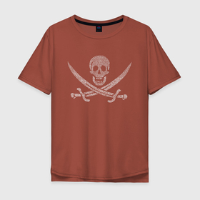 Мужская футболка хлопок Oversize с принтом Pirate  в Курске, 100% хлопок | свободный крой, круглый ворот, “спинка” длиннее передней части | Тематика изображения на принте: веселый роджер | пират | пиратский флаг | пираты карибского моря | флаг | череп
