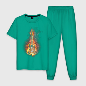 Мужская пижама хлопок с принтом Огненная гитара , 100% хлопок | брюки и футболка прямого кроя, без карманов, на брюках мягкая резинка на поясе и по низу штанин
 | гитара | дым | огонь | пламя | струны