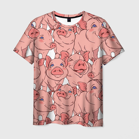 Мужская футболка 3D с принтом Свиньи в Курске, 100% полиэфир | прямой крой, круглый вырез горловины, длина до линии бедер | Тематика изображения на принте: винипух | еда | животноводство | животное | животные | звери | кабан | кобан | лёха | мясо | петачок | питочок | поросёнок | поросята | свинка | свиньи | свинья | стейк | ферма | юмор
