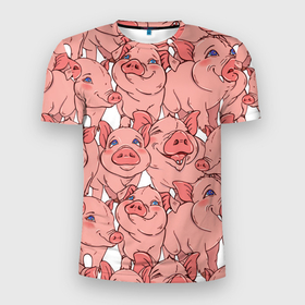 Мужская футболка 3D Slim с принтом Свиньи в Новосибирске, 100% полиэстер с улучшенными характеристиками | приталенный силуэт, круглая горловина, широкие плечи, сужается к линии бедра | винипух | еда | животноводство | животное | животные | звери | кабан | кобан | лёха | мясо | петачок | питочок | поросёнок | поросята | свинка | свиньи | свинья | стейк | ферма | юмор