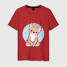 Мужская футболка хлопок с принтом Милый щенок в Курске, 100% хлопок | прямой крой, круглый вырез горловины, длина до линии бедер, слегка спущенное плечо. | арт | корги | король | рисунок | рыжий | собака | щенок