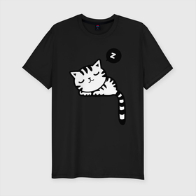 Мужская футболка хлопок Slim с принтом Спящий кот , 92% хлопок, 8% лайкра | приталенный силуэт, круглый вырез ворота, длина до линии бедра, короткий рукав | белый котенок | кот | котенок | коты | котята | кошечка | кошка | кошки | милые котята | милый котенок | няшки | спящий кот