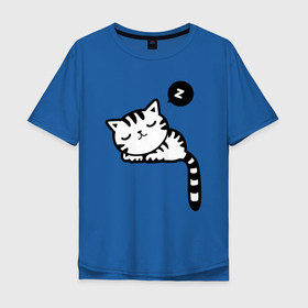 Мужская футболка хлопок Oversize с принтом Спящий кот в Санкт-Петербурге, 100% хлопок | свободный крой, круглый ворот, “спинка” длиннее передней части | белый котенок | кот | котенок | коты | котята | кошечка | кошка | кошки | милые котята | милый котенок | няшки | спящий кот