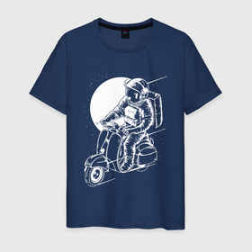 Мужская футболка хлопок с принтом Космонавт хипстер в Курске, 100% хлопок | прямой крой, круглый вырез горловины, длина до линии бедер, слегка спущенное плечо. | cosmonaut | cosmos | moon | scooter | space | spacesuit | stars | звезды | космонавт | космос | луна | мотороллер | скафандр
