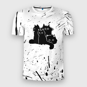 Мужская футболка 3D спортивная с принтом Черные котейки в Белгороде, 100% полиэстер с улучшенными характеристиками | приталенный силуэт, круглая горловина, широкие плечи, сужается к линии бедра | baby | cat | cute | kitty | аниме | анимешные | брызги красок | глаза | детям | животные | зверек | кавайный | киска | кот | котята | кошак | кошечка | кошка | малыши | милые | мордочка | няшные | прикольные